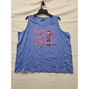 State of Mine Mens Graphic USA Tank Top Blue Cotton Casual Size‎ XXL